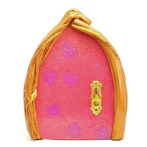 gold pink heart fairy door